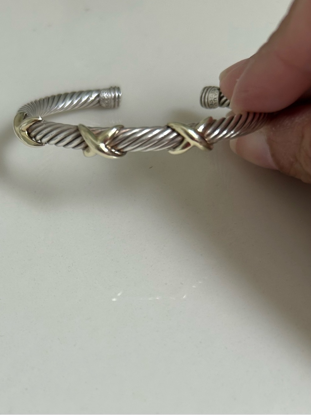 David Yurman Two-Tone Cable Cuff Bracelet in Sterling Silver and Gold